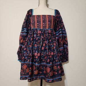 NWT free People Endless Afternoon Boho Mini Dress Balloon Sleeve  SZ L